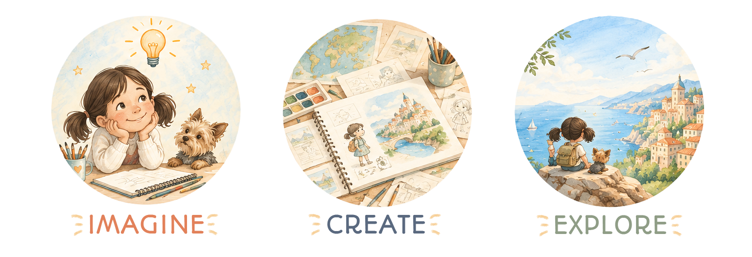 Three circles: Imagine, Create, Explore
