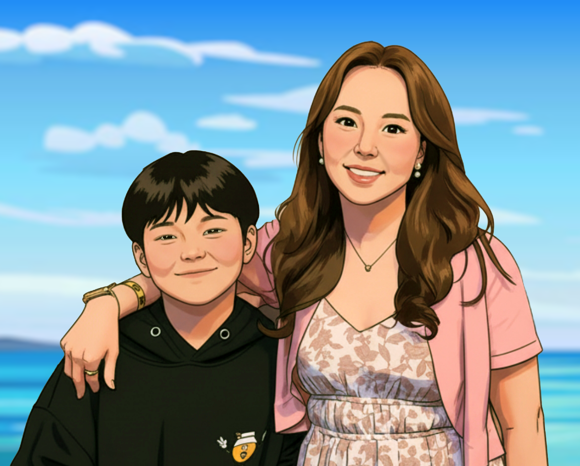 Ella and her son, the two people behind Charis Story Lab and George the Frog
